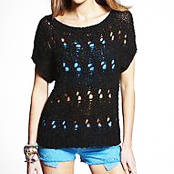 EXPRESS Pointelle Pitch Boat Neck Crochet Top - Picture 1 of 2